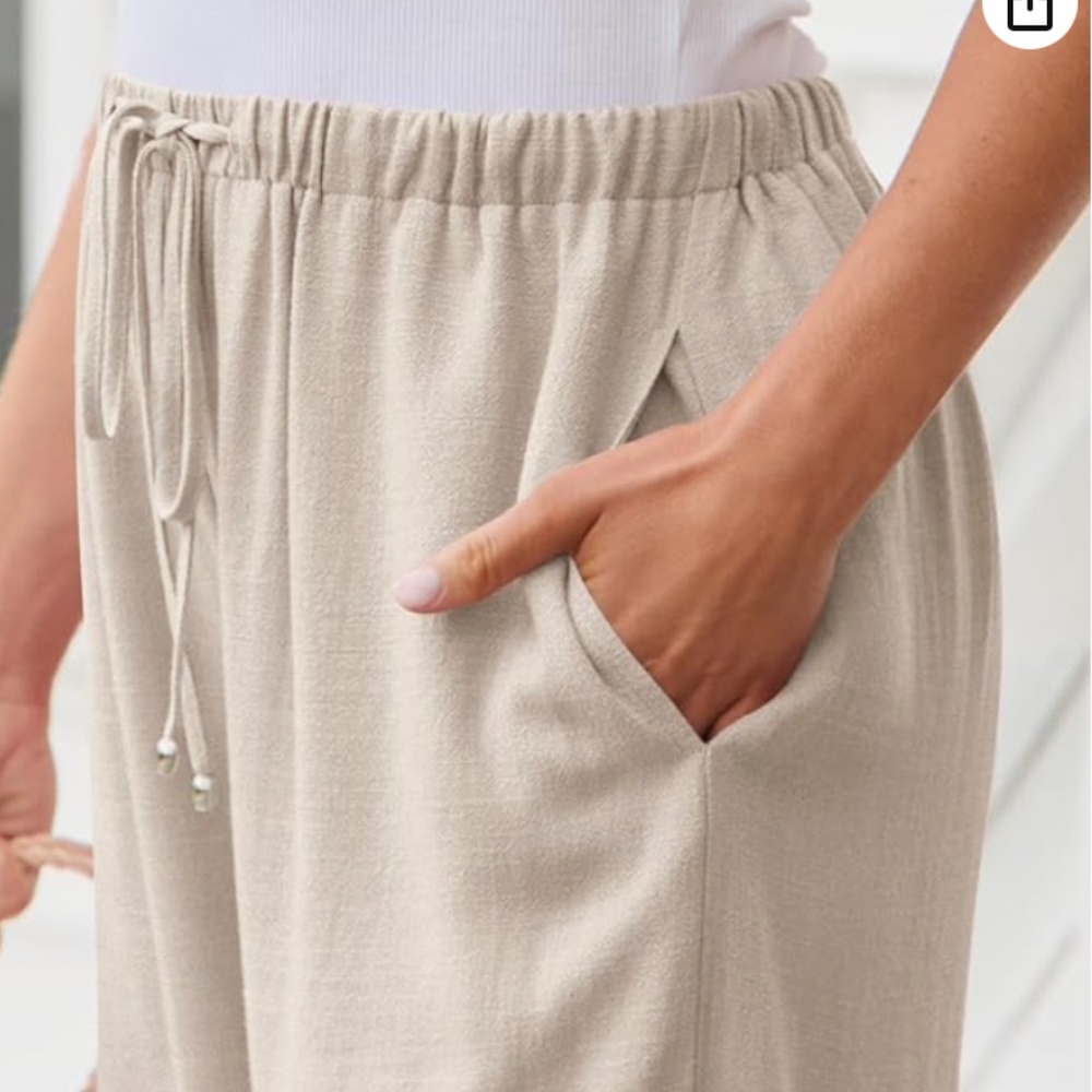 2/$29 Linen Summer Palazzo Pants Flowy Wide Leg Beach Pants with Pockets Large - Picture 5 of 12